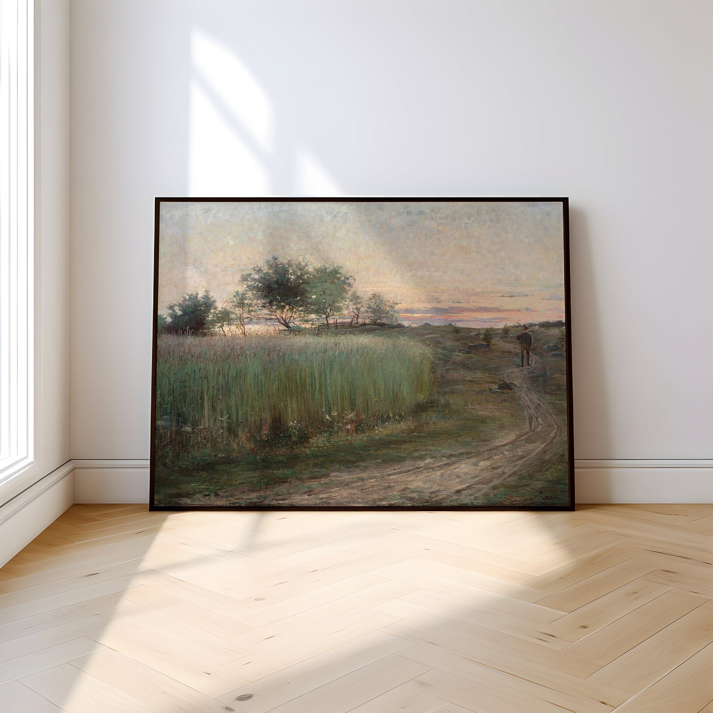 Rustic Landscape, Hilma af Klint, Sunset field, original antique painting, oil, vintage, Printable art instant download, SKU  236HK