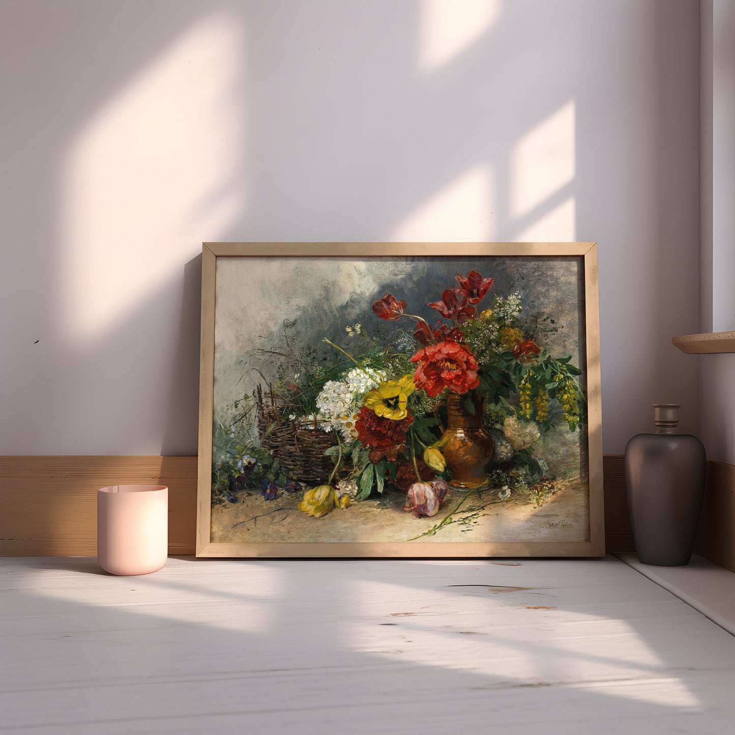 Still-life, Anna Peters - Bouquet Of Wild Flowers, original antique painting, oil vintage, Printable art instant download, SKU  237AP