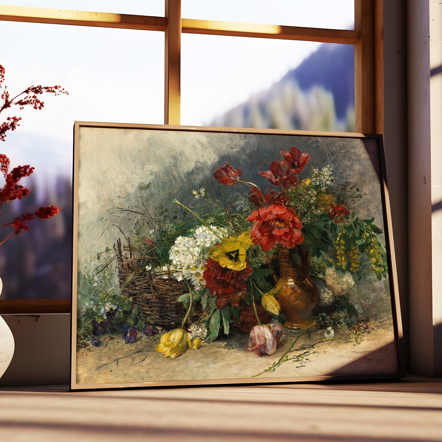 Still-life, Anna Peters - Bouquet Of Wild Flowers, original antique painting, oil vintage, Printable art instant download, SKU  237AP