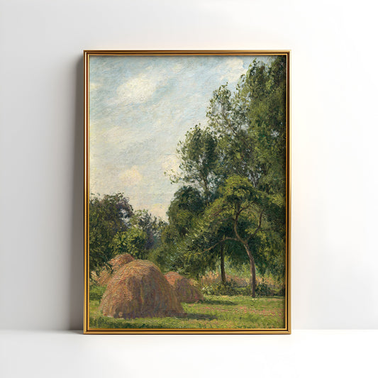 Rustic Landscape, Camille Pissarro - Haystacks, original antique painting, oil, vintage, Printable art instant download, SKU  K_CP.5