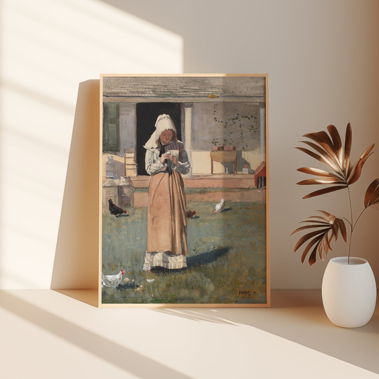 Winslow Homer - Girl with Chicken , original antique figure painting , watercolour vintage Printable artinstant download , SKU K-WH82