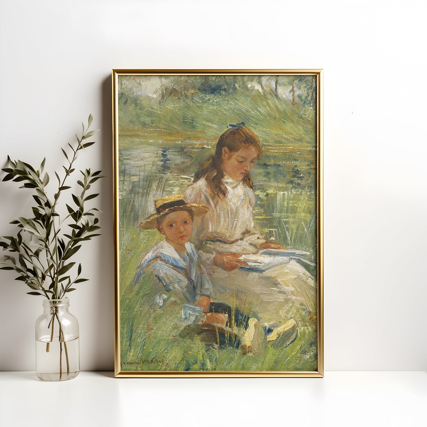 Simon Maris - Summer Day , Woman with Boy , original antique figure painting , vintage Printable art instant download , SKU K-SM85