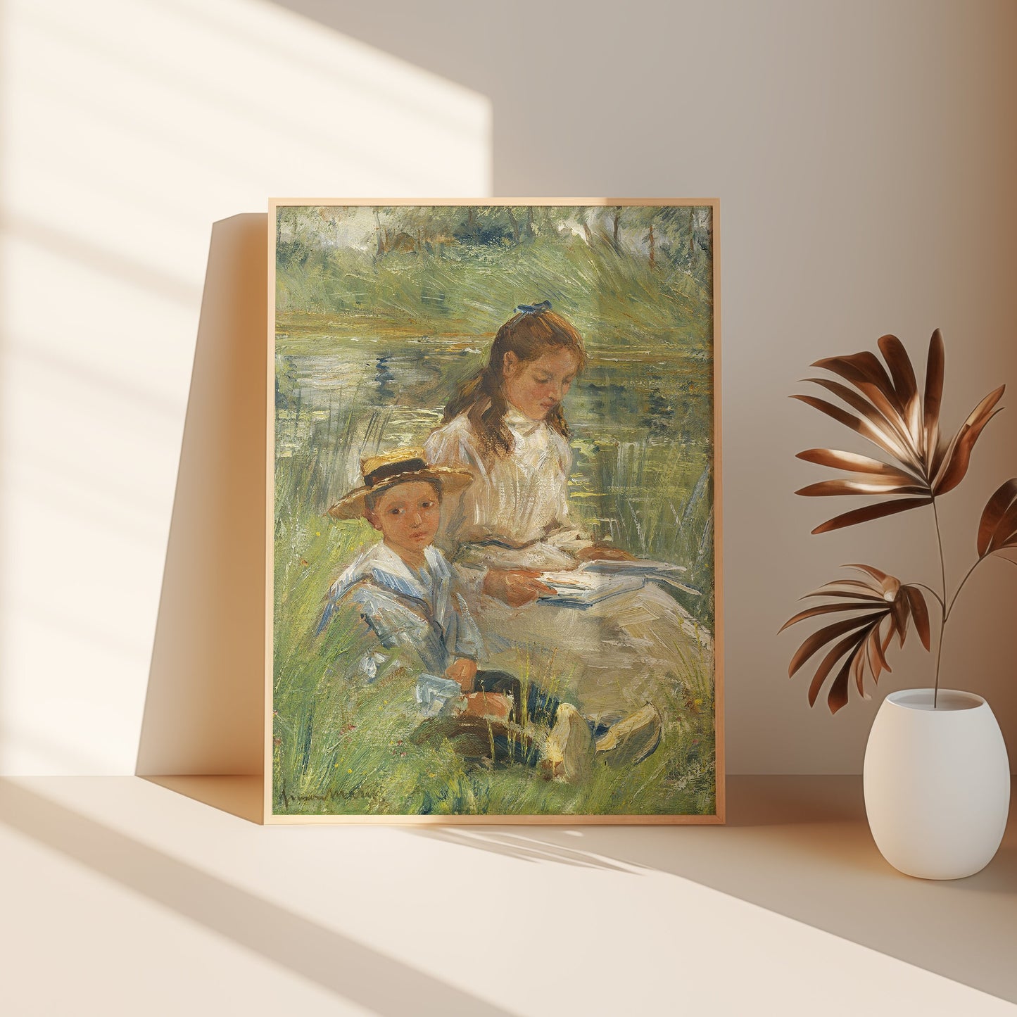 Simon Maris - Summer Day , Woman with Boy , original antique figure painting , vintage Printable art instant download , SKU K-SM85