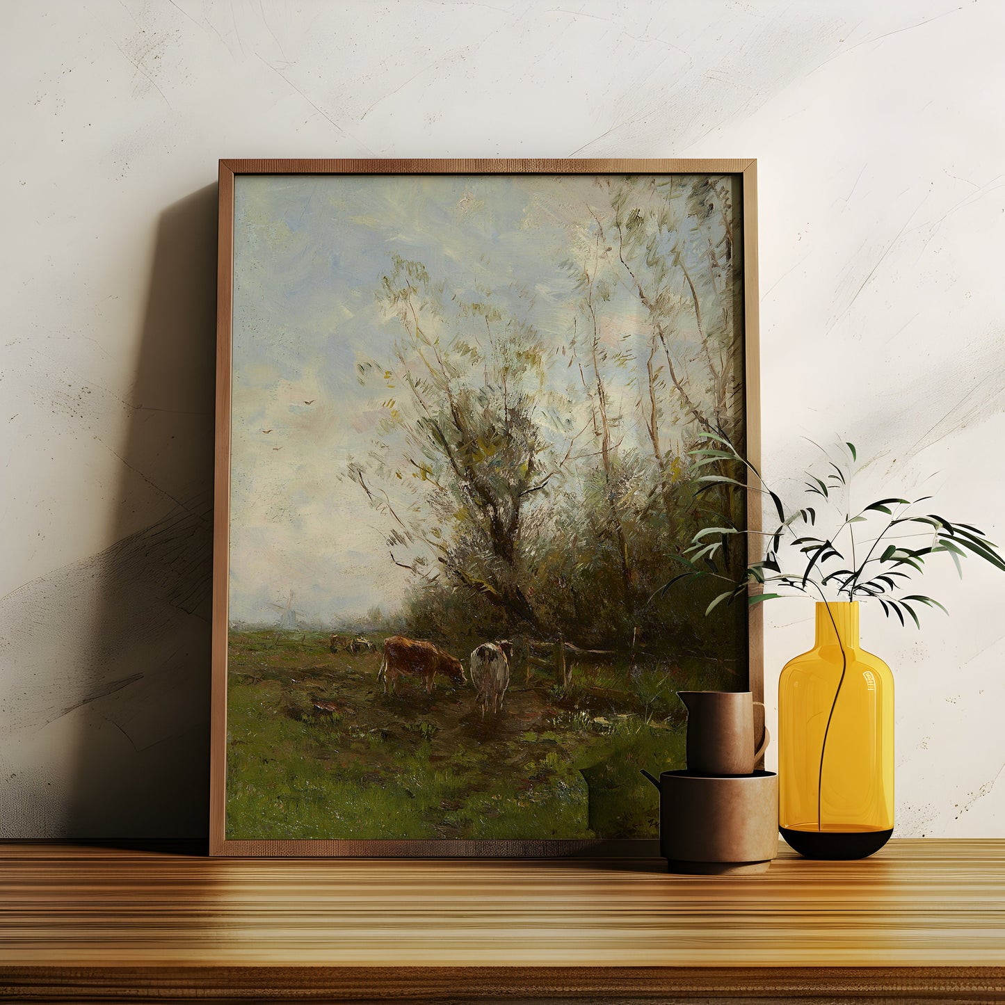 Willem Maris, Polder landscape with cows, original antique painting, oil, vintage, Printable art instant download, SKU  K-WM96