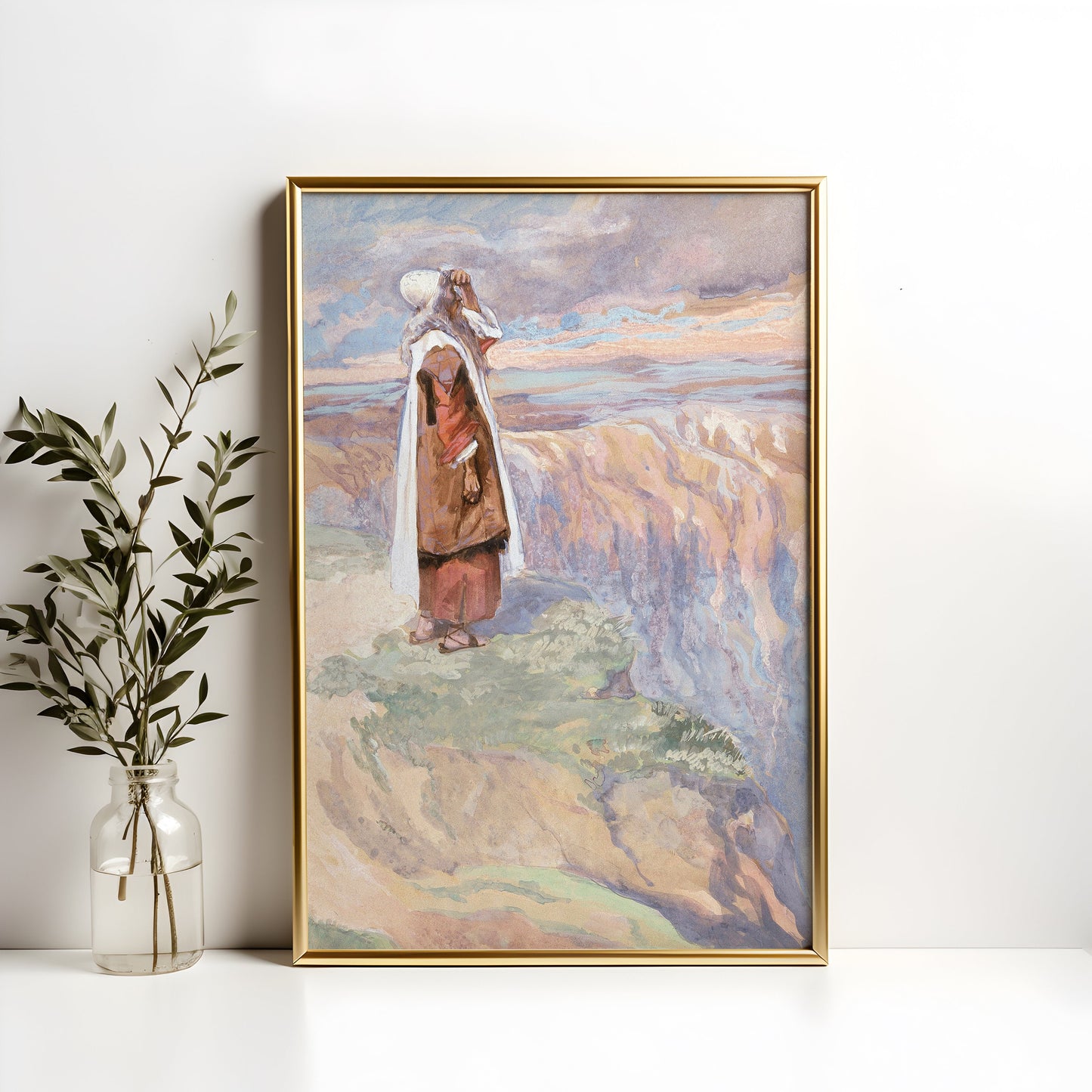 James Tissot - Moses Sees Promised Land , watercolour original antique figure painting , vintage Printable art instant download , SKU K-JT95