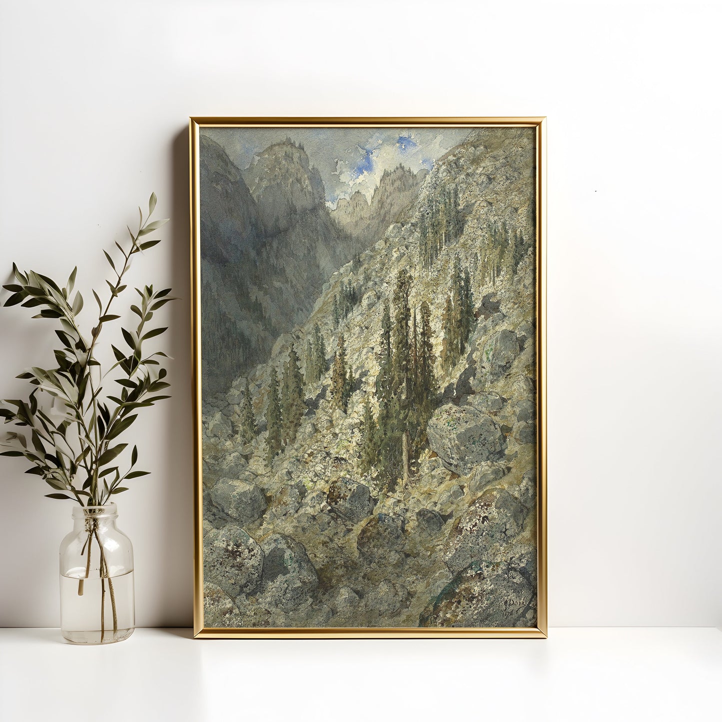 Mountains, Gustave Dore, Lake near Ischl, original antique painting, watercolour, vintage, Printable art instant download, SKU  K-GD108