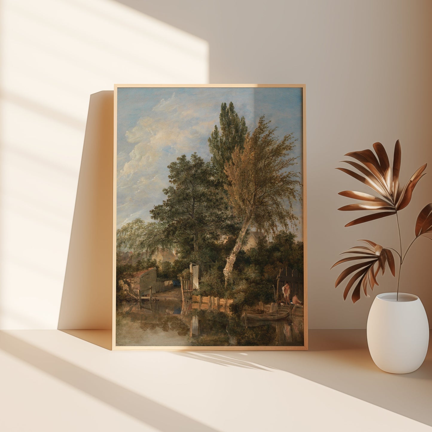 John Crome - Boys Bathing on the River Wensum, oil original antique painting, vintage, Printable art instant download, SKU  K-JC131