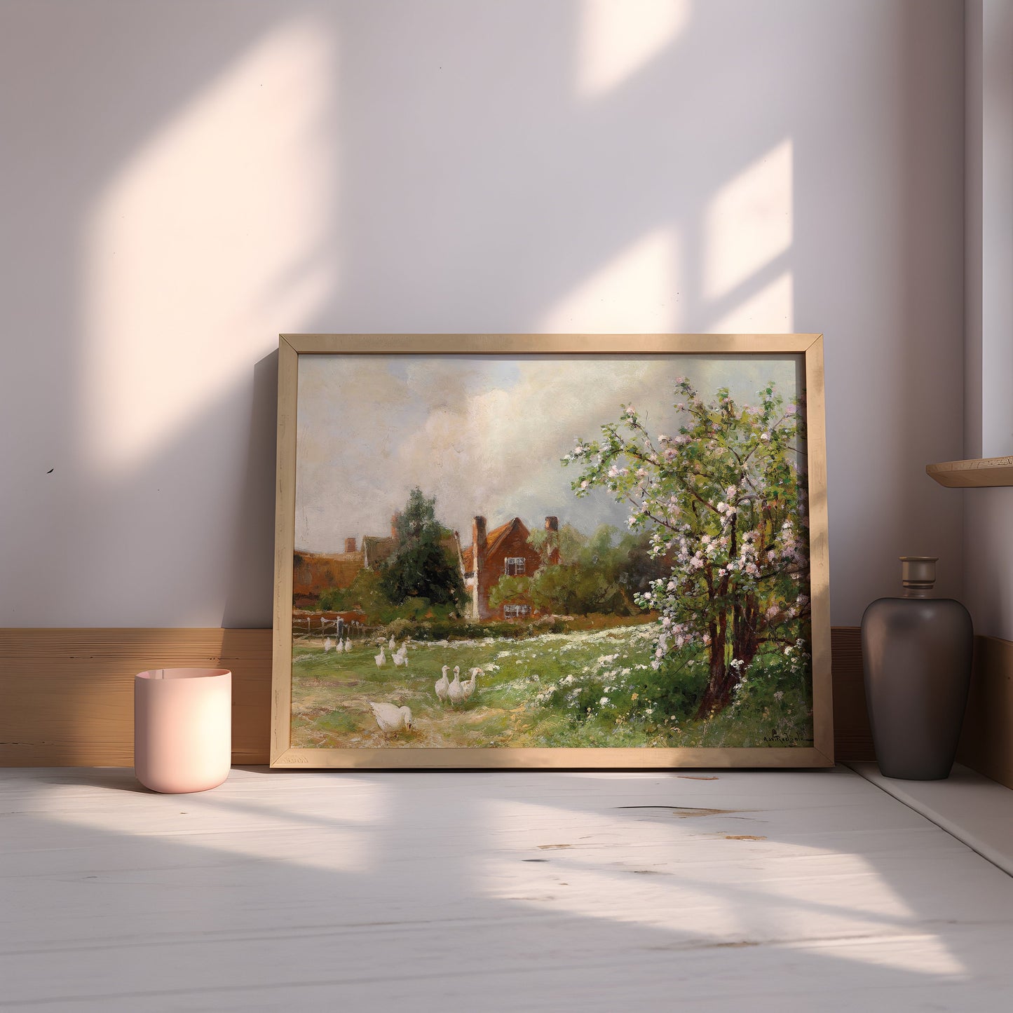 Rustic Landscape, Arthur W. Redgate, Spring idyll, original antique painting oil, vintage, Printable art instant download, SKU   K_AWR.24