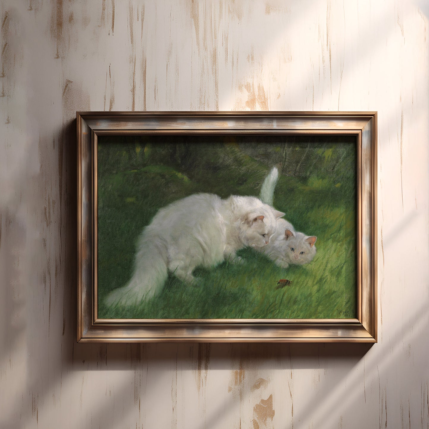 Arthur Heyer, Two Cats, oil, cute original antique painting vintage, animal lover gift, Printable art instant download,  SKU  27K_AH.27
