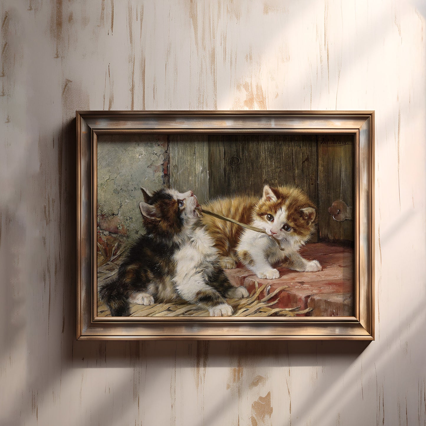 Julius Adam, Two Playing Сats, oil, cute antique painting vintage, animal lover gift, Printable art instant download,  SKU  32K_JA.32