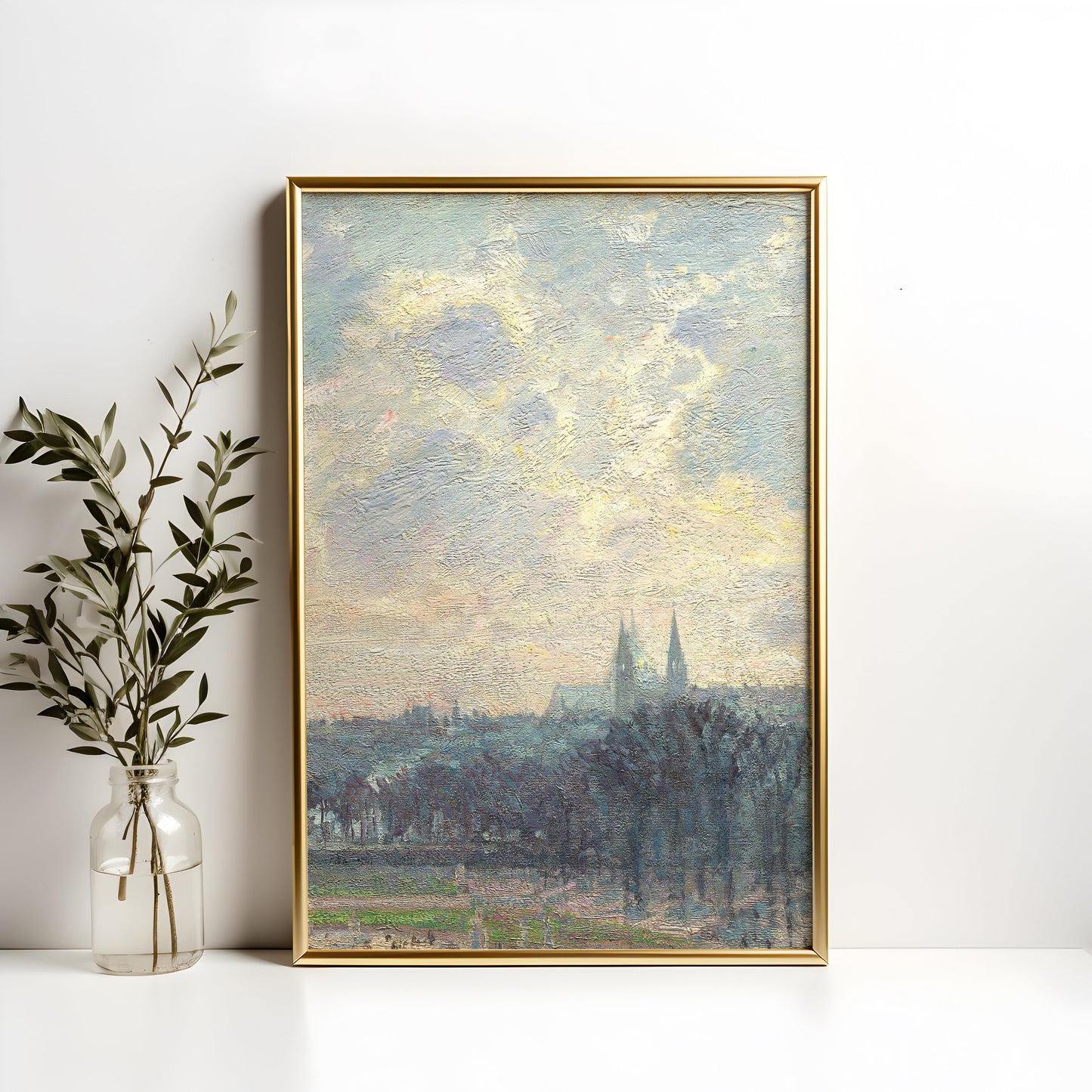 Camille Pissarro Winter Afternoon, Impressionism, original antique painting oil, vintage, Printable art instant download, SKU  K_CP.36
