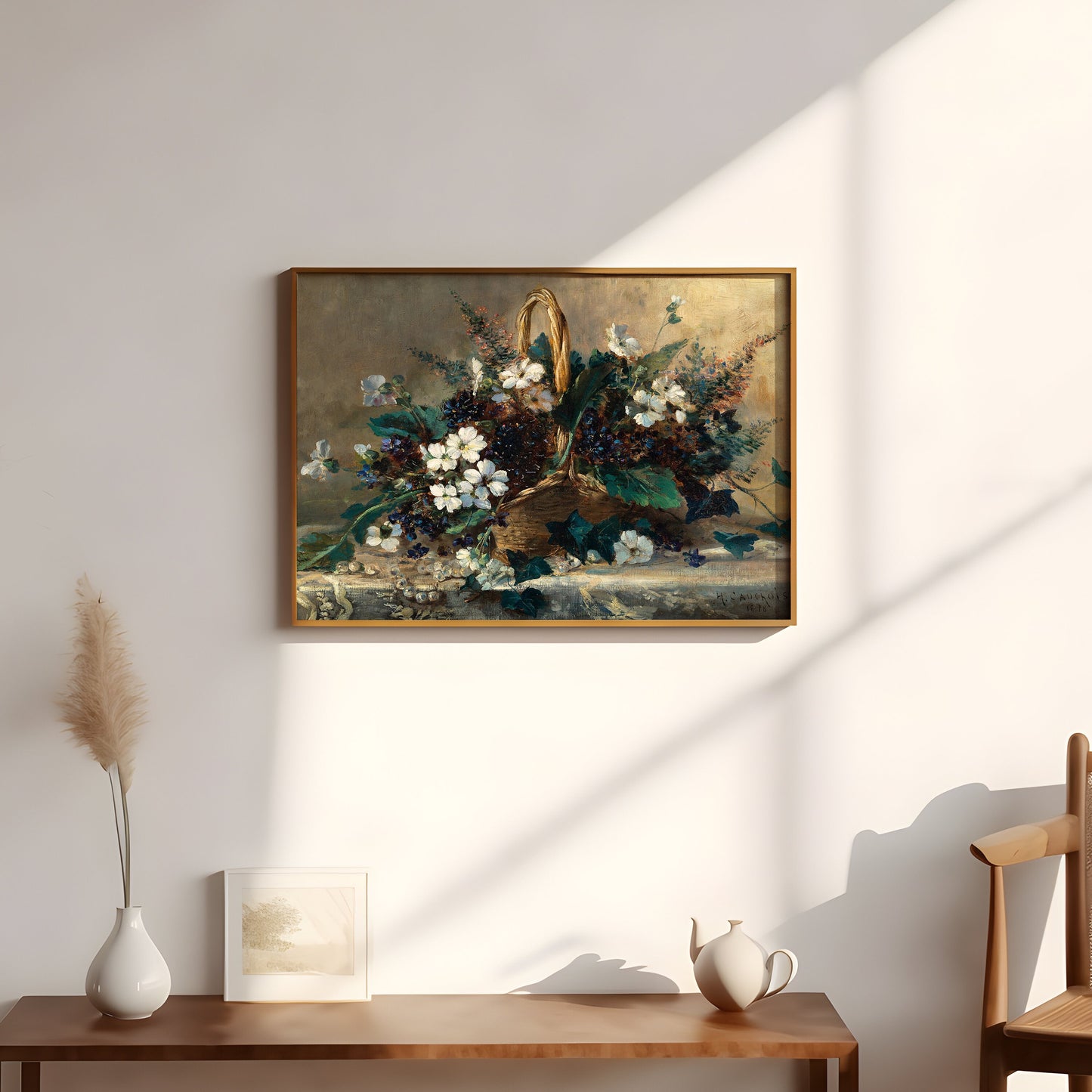 Still-life Flowers, Snowflakes and Violets, original antique painting oil vintage, Printable art instant download, Cauchois, SKU  K.EHK40
