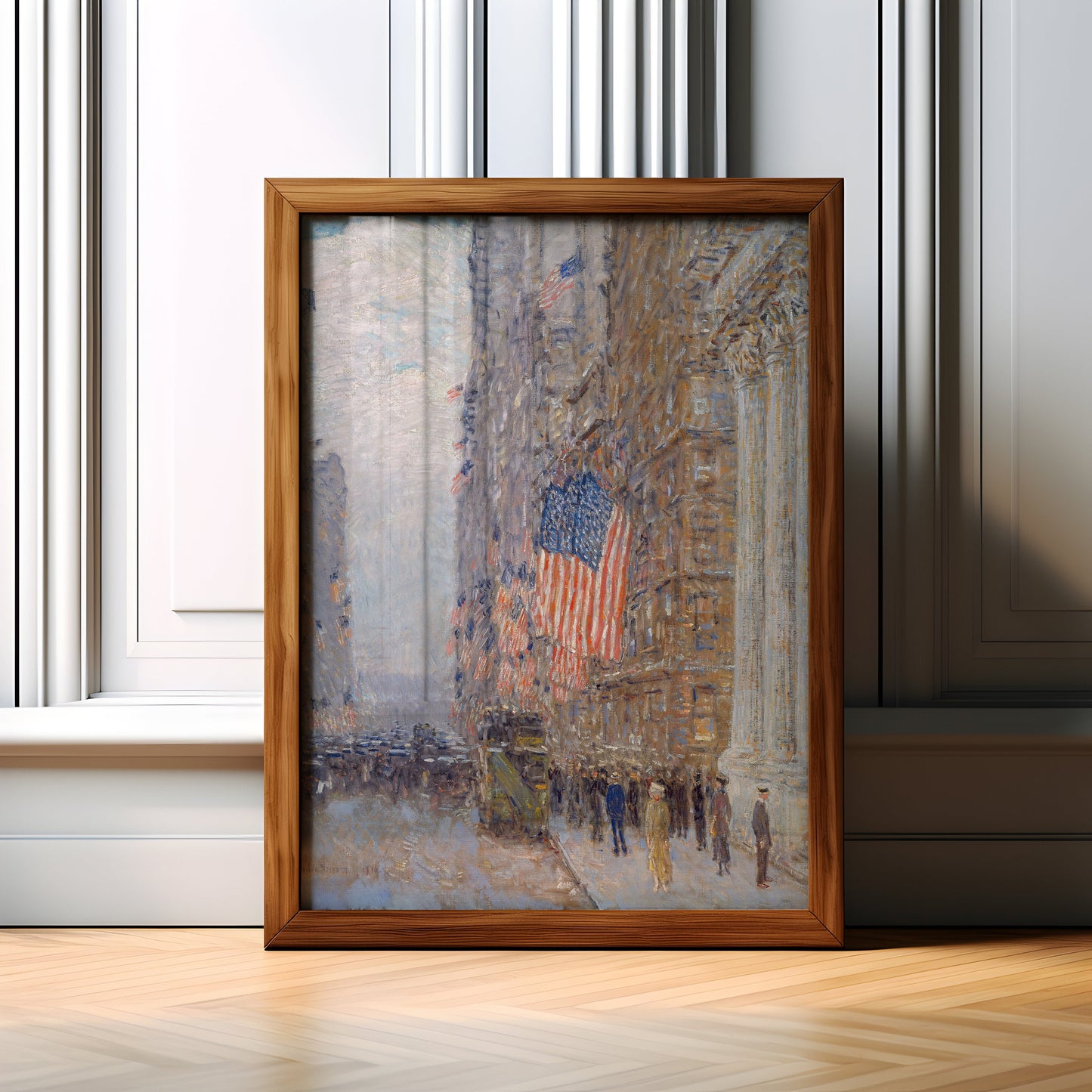 Impressionism, Childe Hassam, Flags on Waldorf, original antique painting, oil, vintage, Printable art instant download, SKU  K-CH51