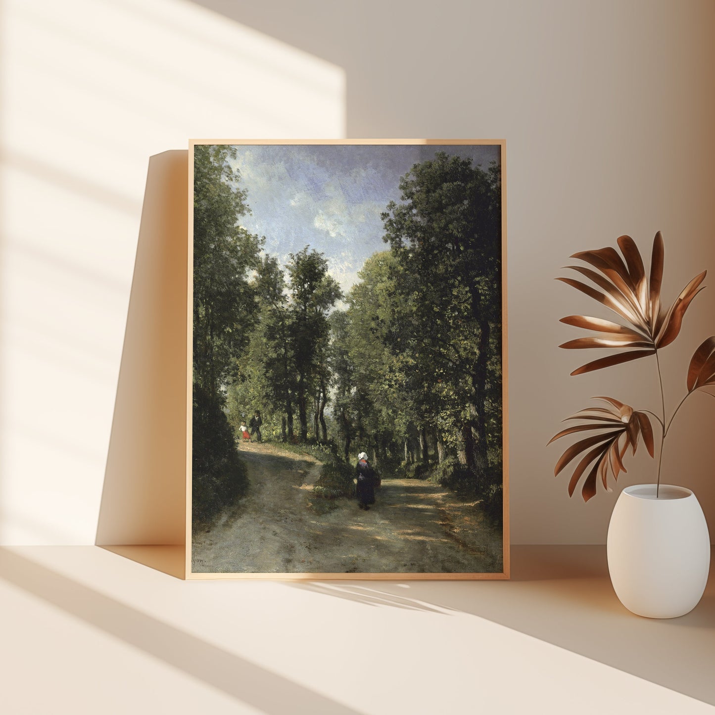 Rustic landscape, Constant Troyon Road in Woods, original antique painting, oil, vintage, Printable art instant download, SKU  K-CT53