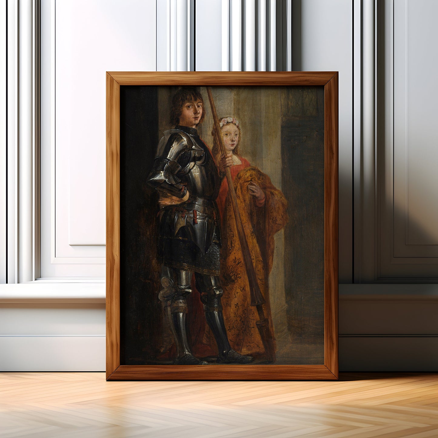 Dutch painting David Teniers - Saints George and Cecilia , original antique figure painting , Printable art instant download , SKU K-DTY54