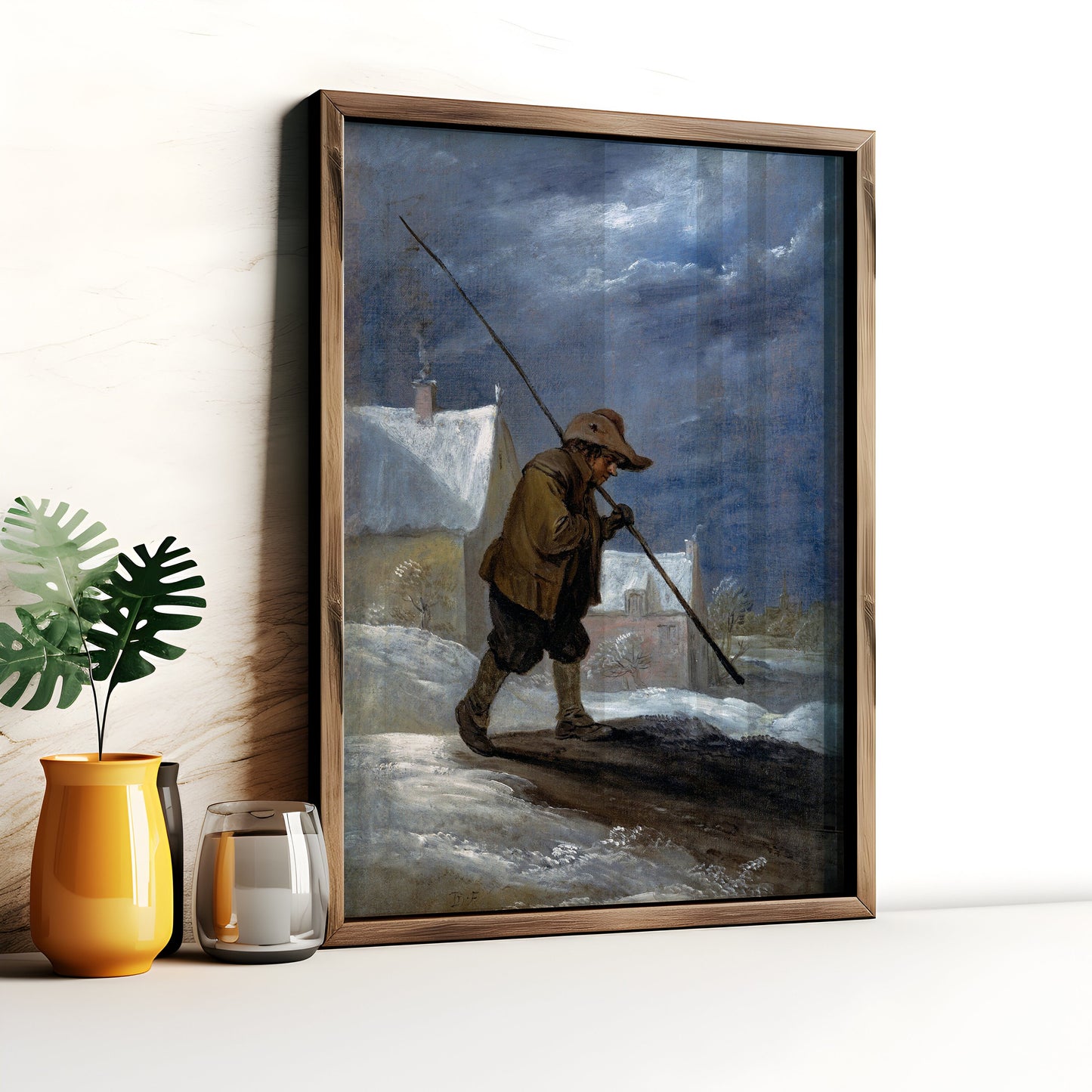 Dutch painting David Teniers - Chimney Sweeper , Winter original antique figure art , oil vintage Printable instant download , SKU K-DTY55