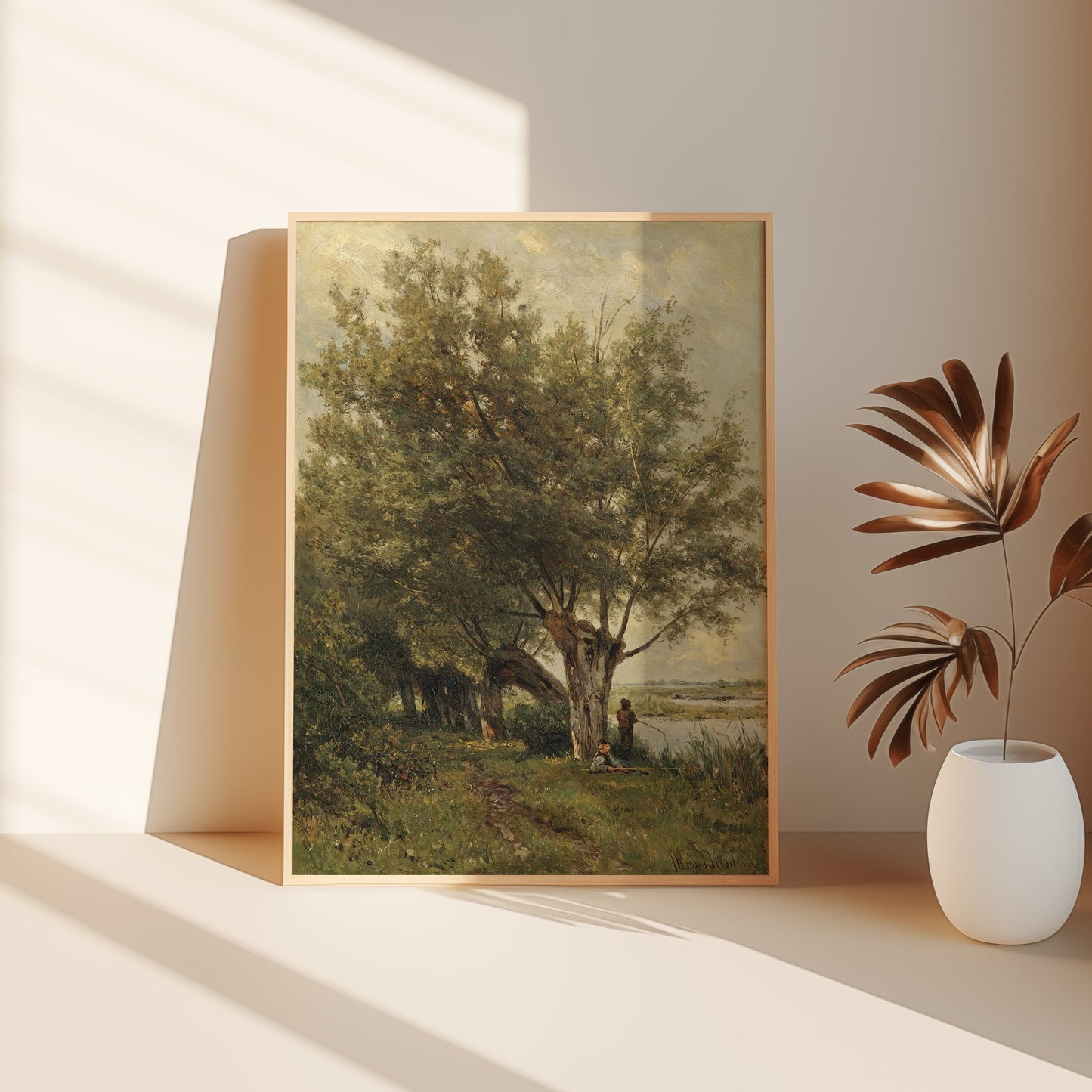Dutch Rustic landscape, Jan Willem van Borselen, original antique painting, oil, vintage, Printable art instant download, SKU  K-JWB57