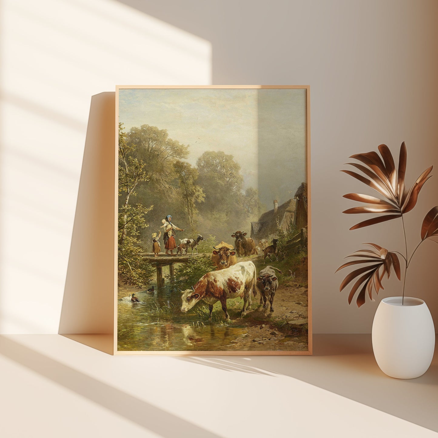 Rustic Landscape Country, Friedrich Voltz, original antique painting, oil, vintage, Printable art instant download, SKU  K-FV61
