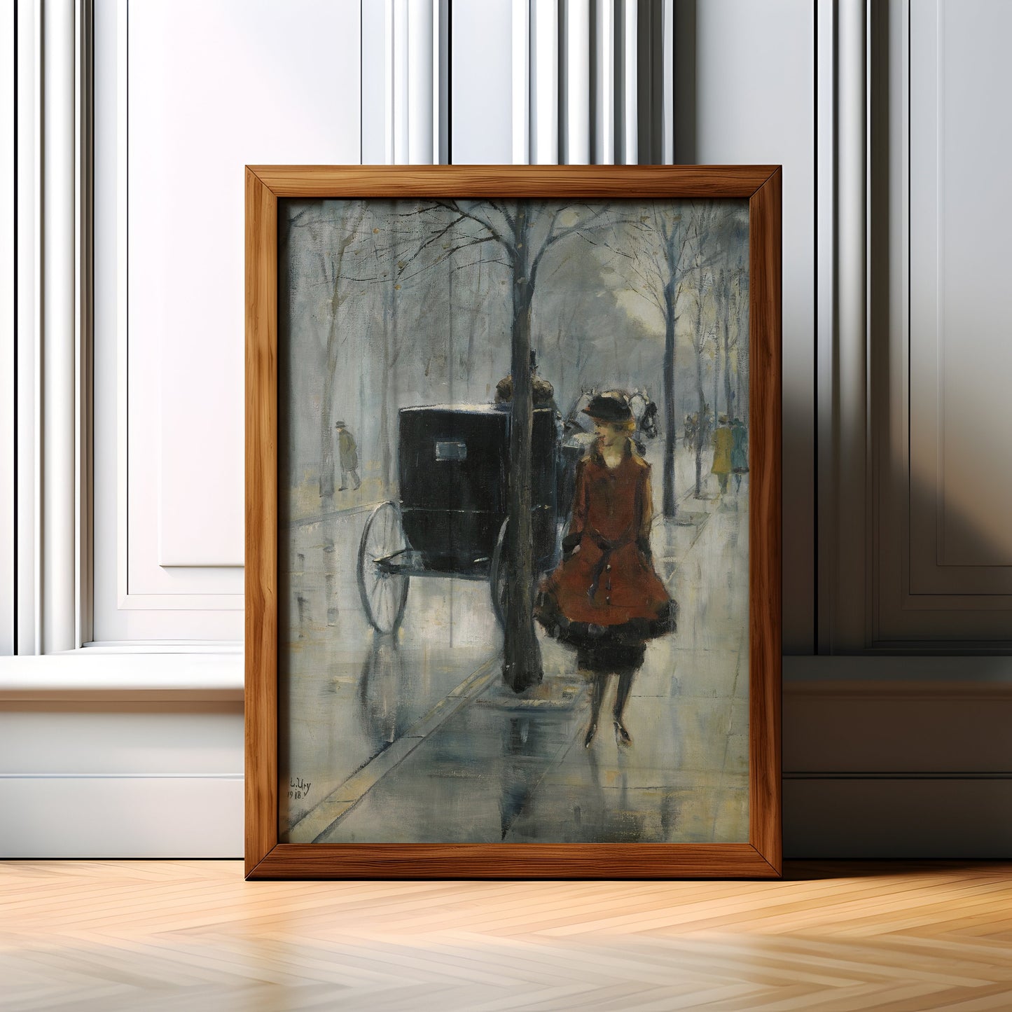 Lesser Ury - Woman on the Street, Impressionism, original antique painting, oil, vintage, Printable art instant download,  SKU  K-LU72