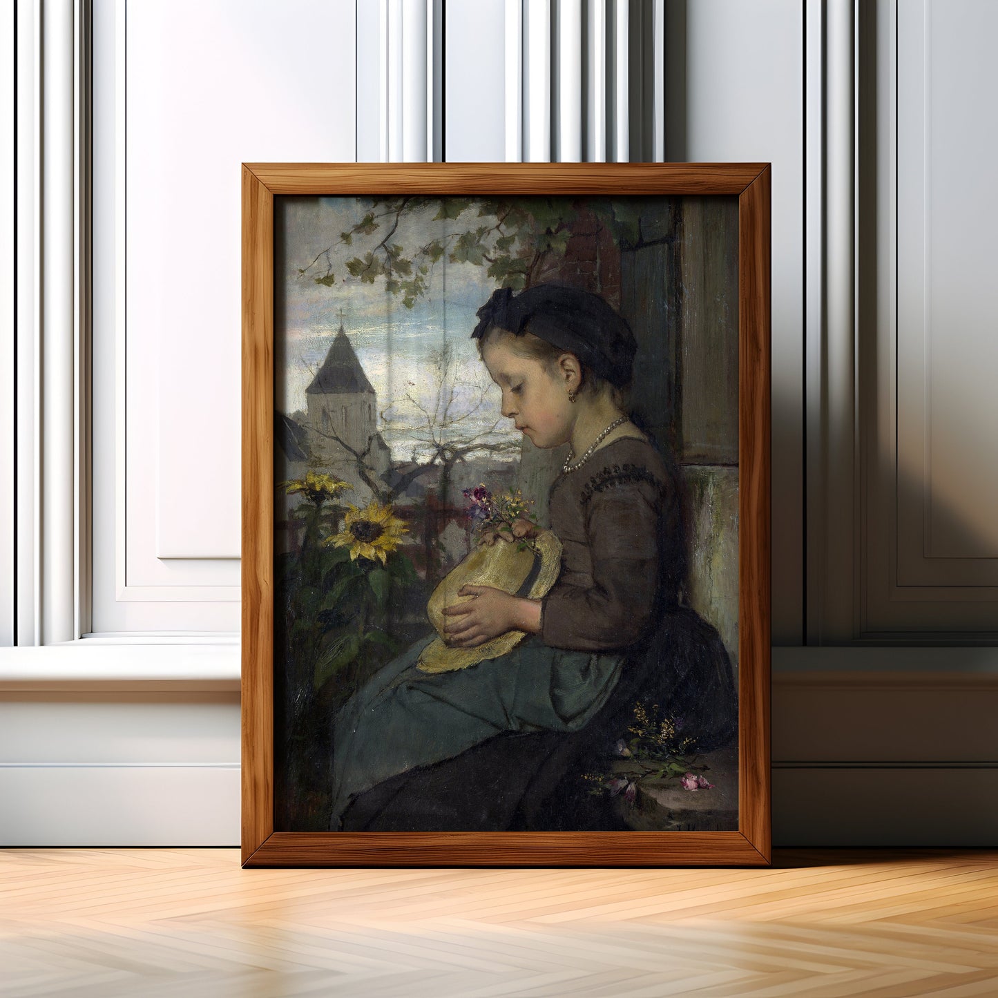 Girl Seated Outside House - Jacob Maris , original antique figure painting , oil vintage Printable art instant download , SKU K-JHM73