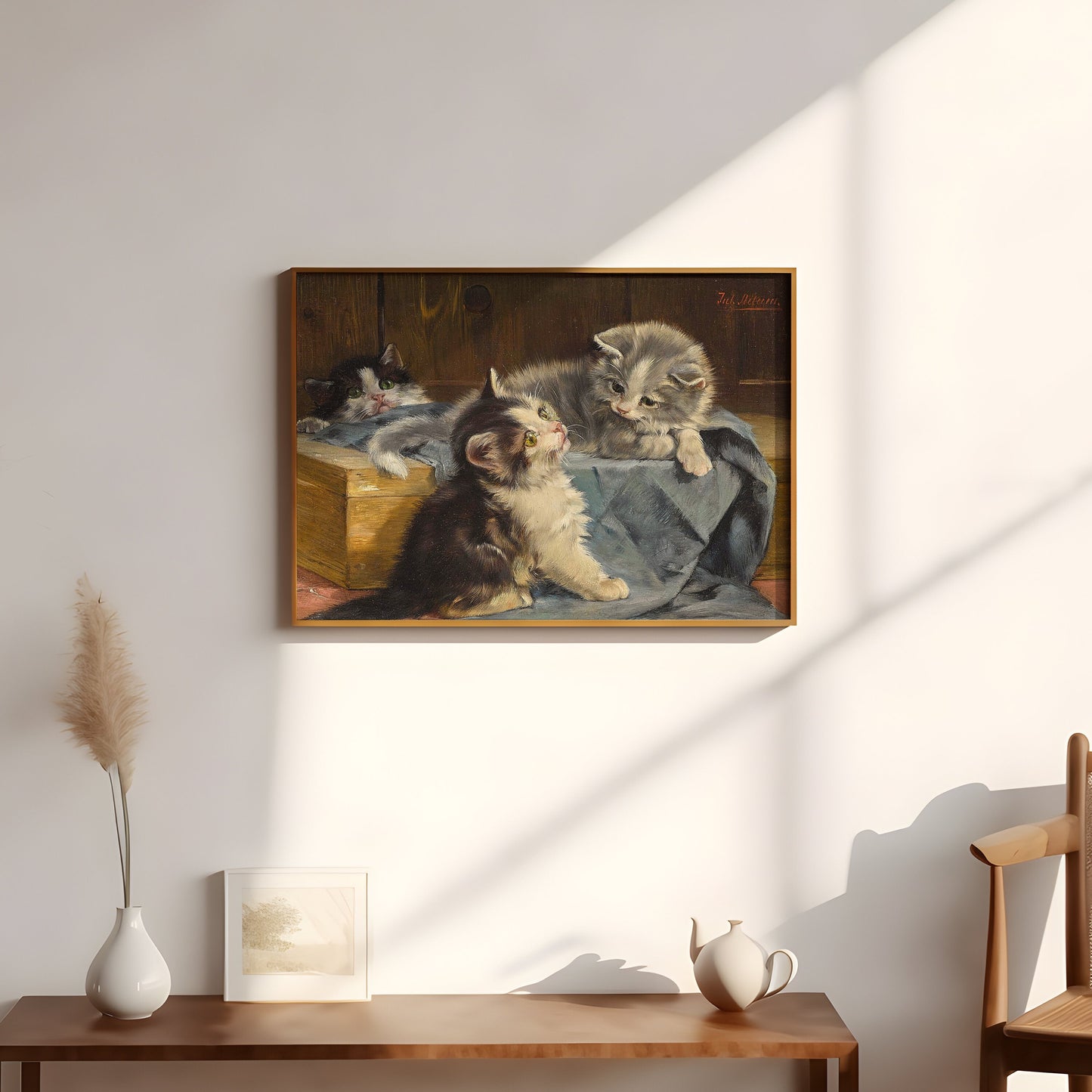 Julius Adam - Three kittens, oil cute antique painting vintage, animal lover gift, Printable art instant download, SKU  241JA