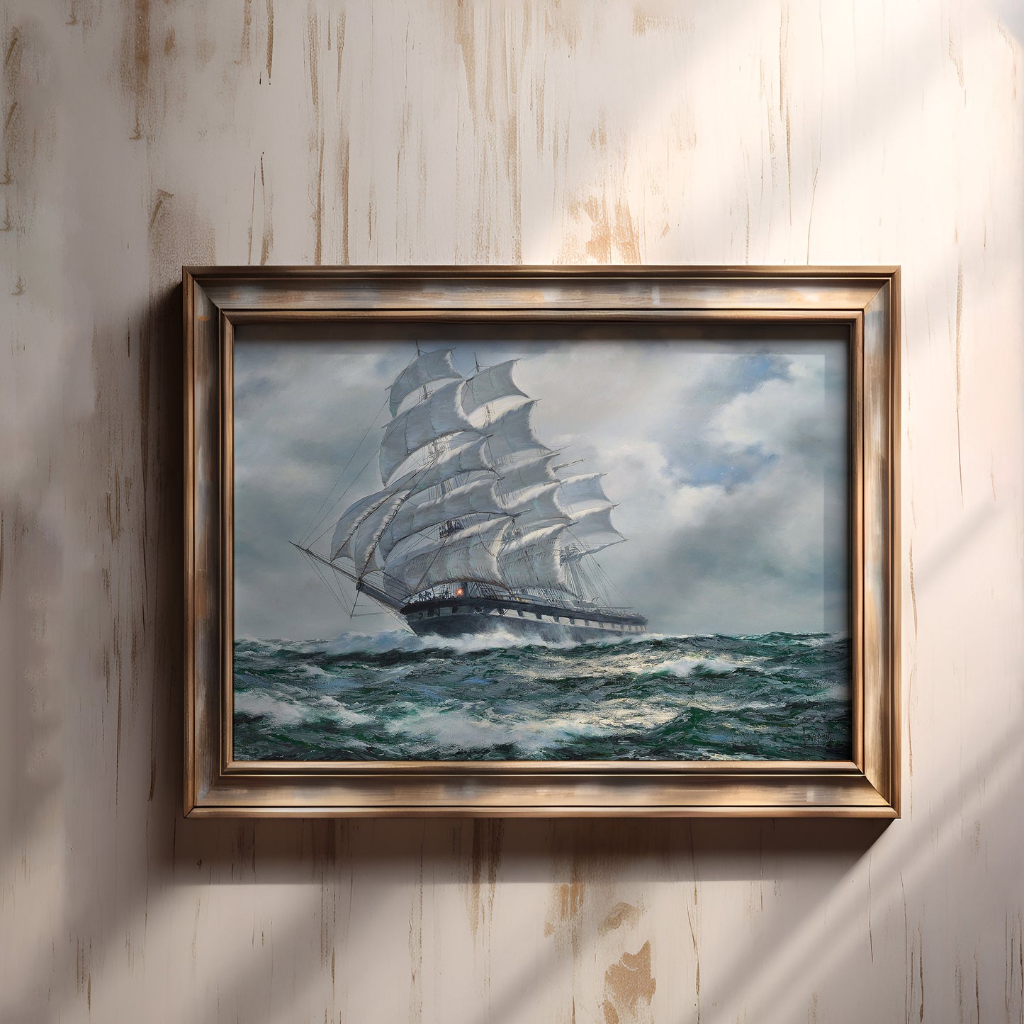 Henry Scott Tuke - Wild Deer Powering Through the Waves, original antique painting oil, vintage, Printable art instant download, SKU  256HST