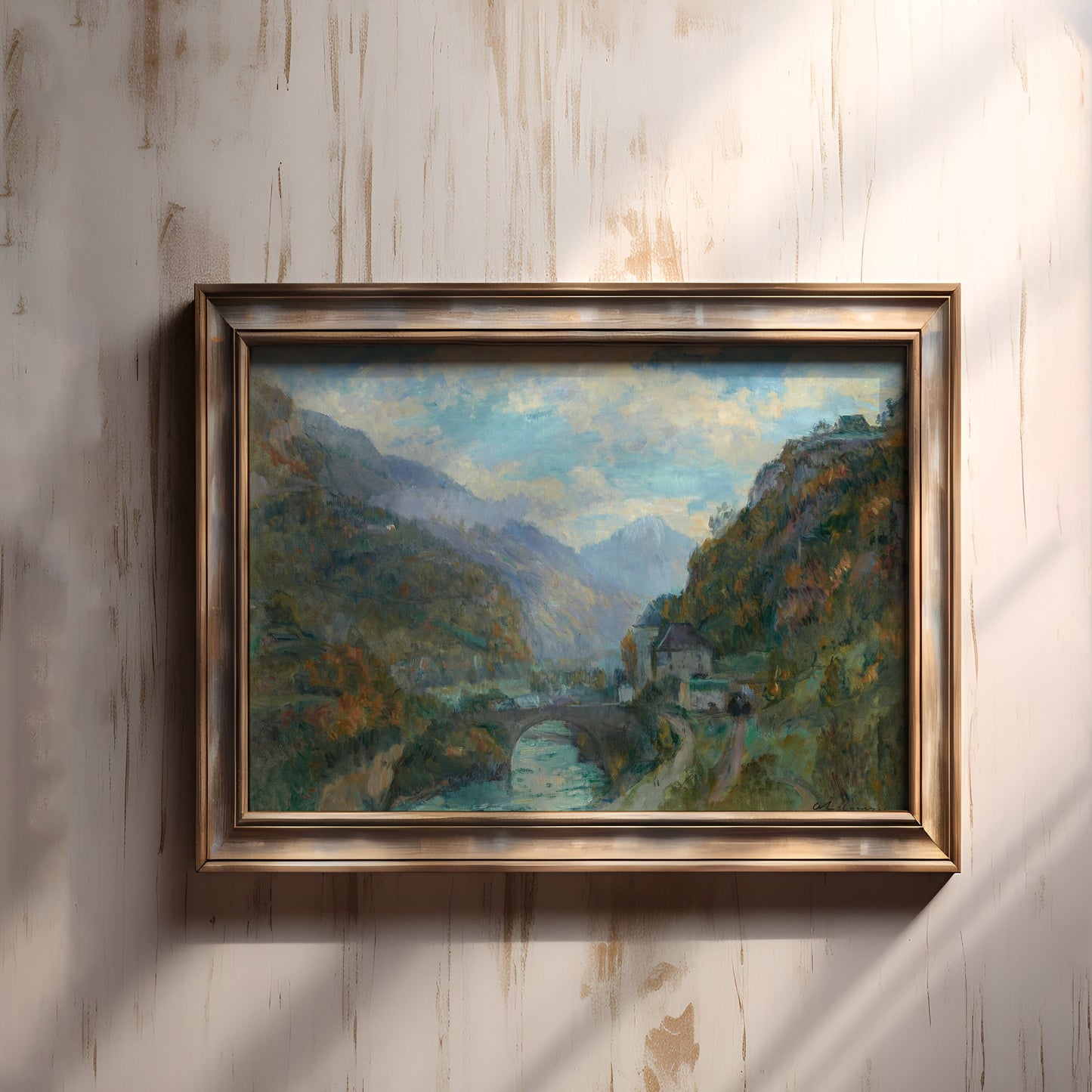 Albert Lebourg - River in Gorge of Mountains, Impressionism, original antique painting, vintage, Printable art instant download, SKU 257ACL