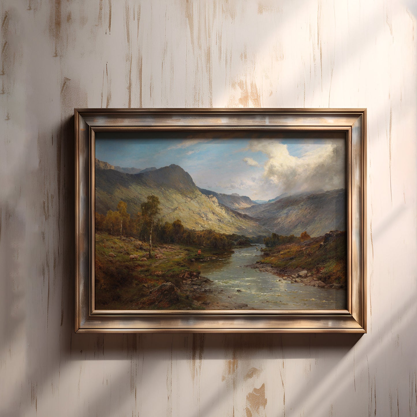Alfred de Breanski - Fishing on Shore of Mountain Rive, original antique painting oil, vintage, Printable art, instant download, SKU  259AB