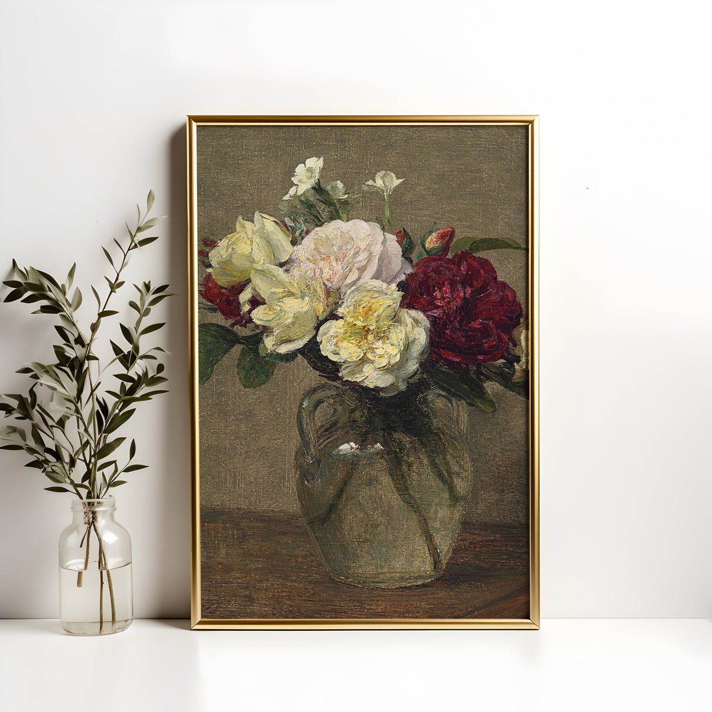 Flowers Bouquet of roses - Henri Fantin-Latour, original antique painting, oil vintage, Printable art oinstant download, SKU  170HFL