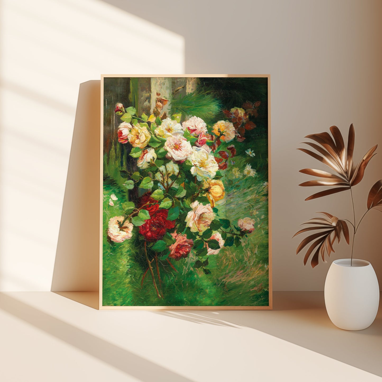 Still-life Flowers, Eugene Henri Cauchois, Roses, original antique painting, oil vintage, Printable art instant download, SKU  168EHC