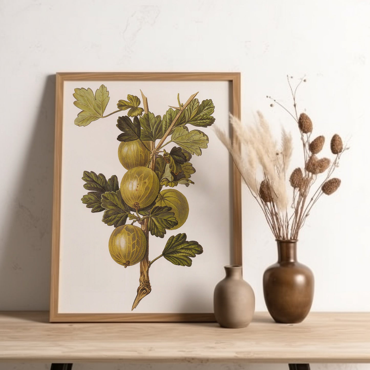 Botanical drawings, Augusta Withers - Gooseberry, original antique painting, oil vintage, Printable art instant download, SKU  173AIW