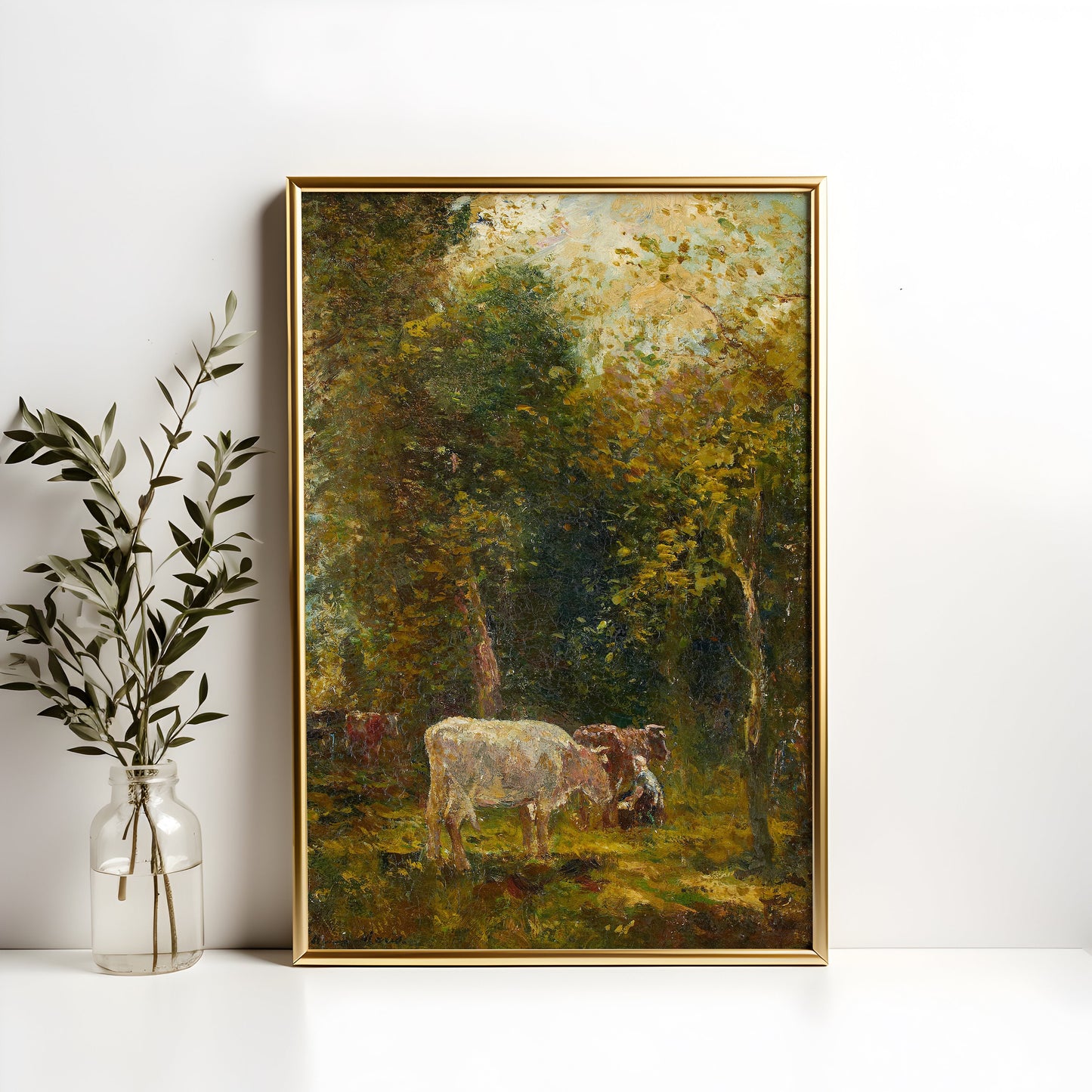 Willem Maris - Cattle In A Sunlit Glade, original antique painting, oil, vintage, Printable art instant download, SKU  176WM