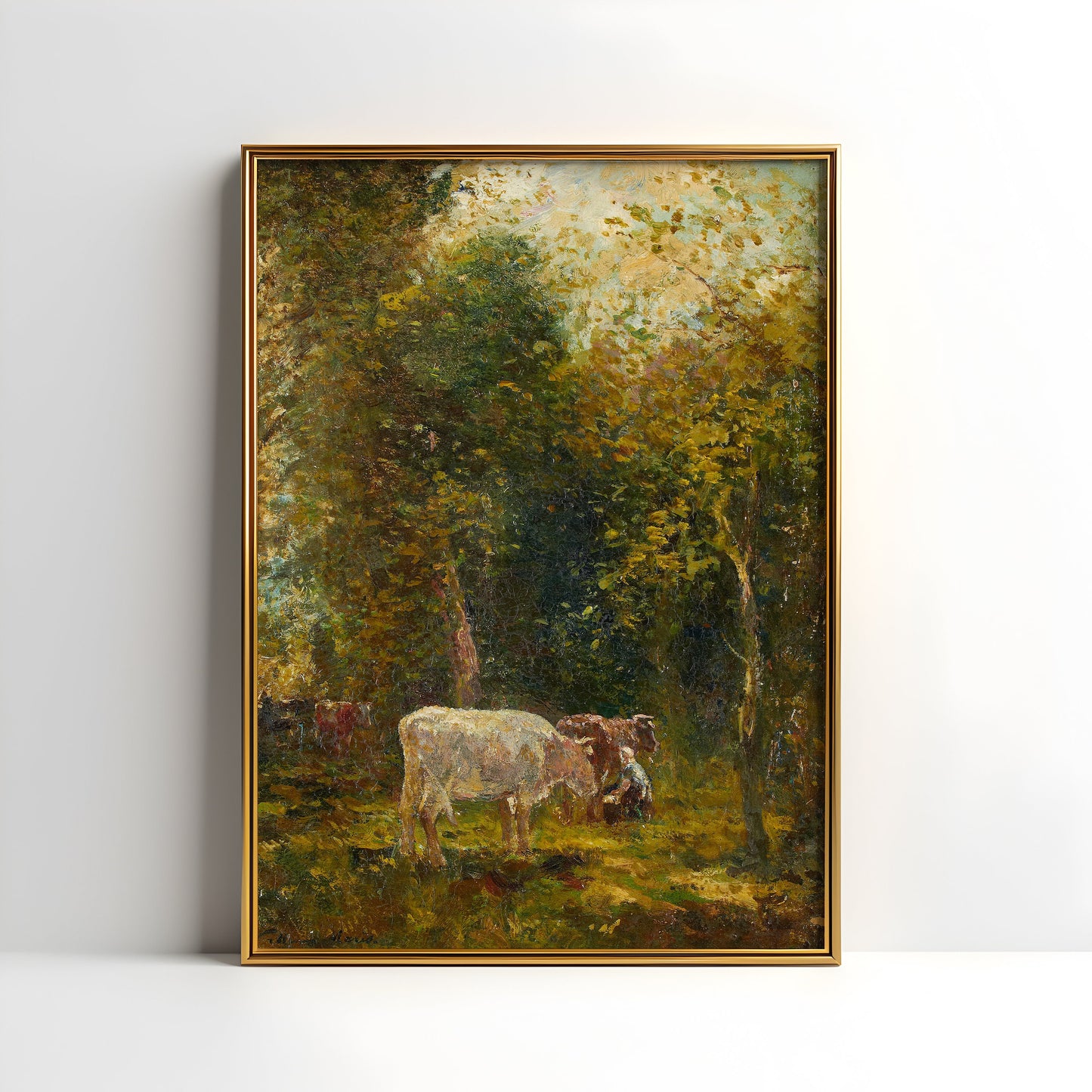Willem Maris - Cattle In A Sunlit Glade, original antique painting, oil, vintage, Printable art instant download, SKU  176WM