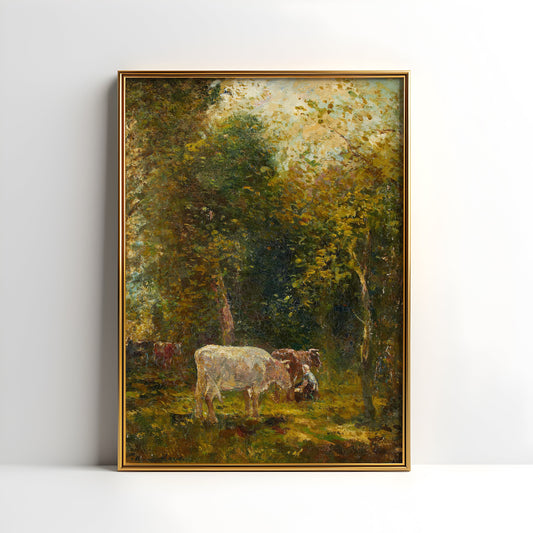 Willem Maris - Cattle In A Sunlit Glade, original antique painting, oil, vintage, Printable art instant download, SKU  176WM