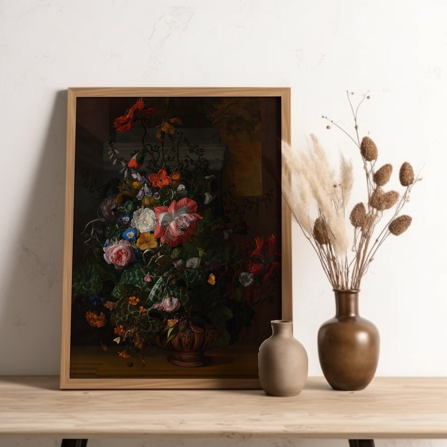 Rachel Ruysch - Roses, Convolvulus, Poppies, original antique painting, oil vintage, Printable art instant download, SKU  180RR