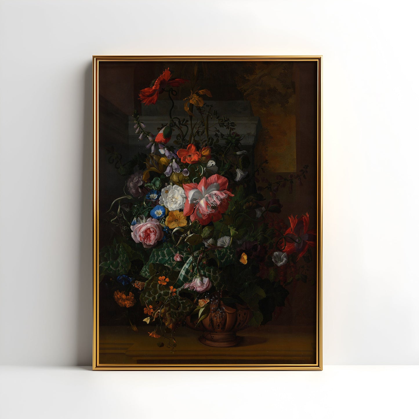 Rachel Ruysch - Roses, Convolvulus, Poppies, original antique painting, oil vintage, Printable art instant download, SKU  180RR