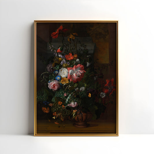 Rachel Ruysch - Roses, Convolvulus, Poppies, original antique painting, oil vintage, Printable art instant download, SKU  180RR