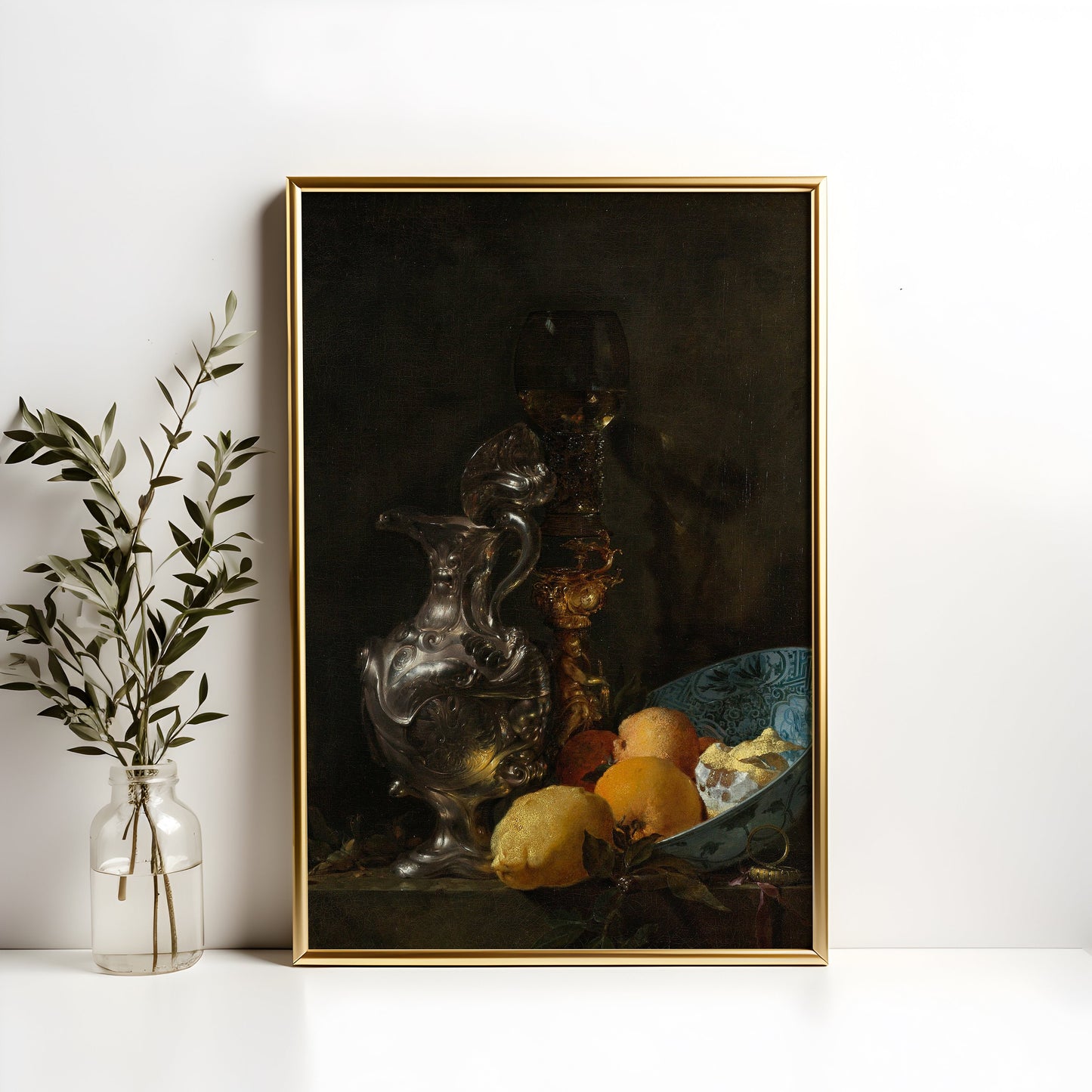 Still Life Lemons and Silver Jug - Willem Kalf, original antique painting, oil vintage, Printable art instant download, SKU  181WK