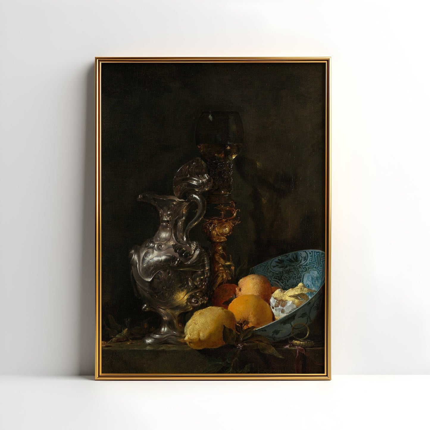 Still Life Lemons and Silver Jug - Willem Kalf, original antique painting, oil vintage, Printable art instant download, SKU  181WK