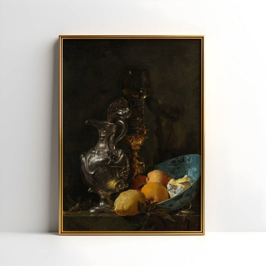Still Life Lemons and Silver Jug - Willem Kalf, original antique painting, oil vintage, Printable art instant download, SKU  181WK