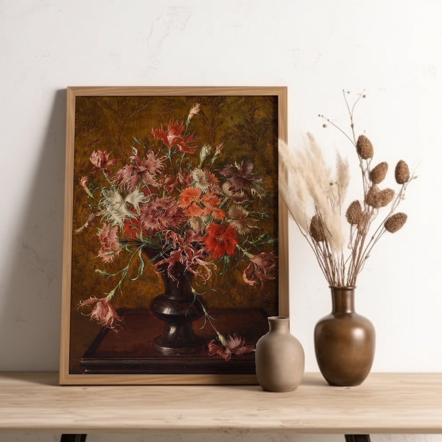 Flowers, Eduard Grutzner - Still life with carnations, antique painting, oil vintage, Printable art instant download, SKU  184GE