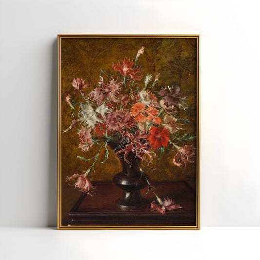 Flowers, Eduard Grutzner - Still life with carnations, antique painting, oil vintage, Printable art instant download, SKU  184GE