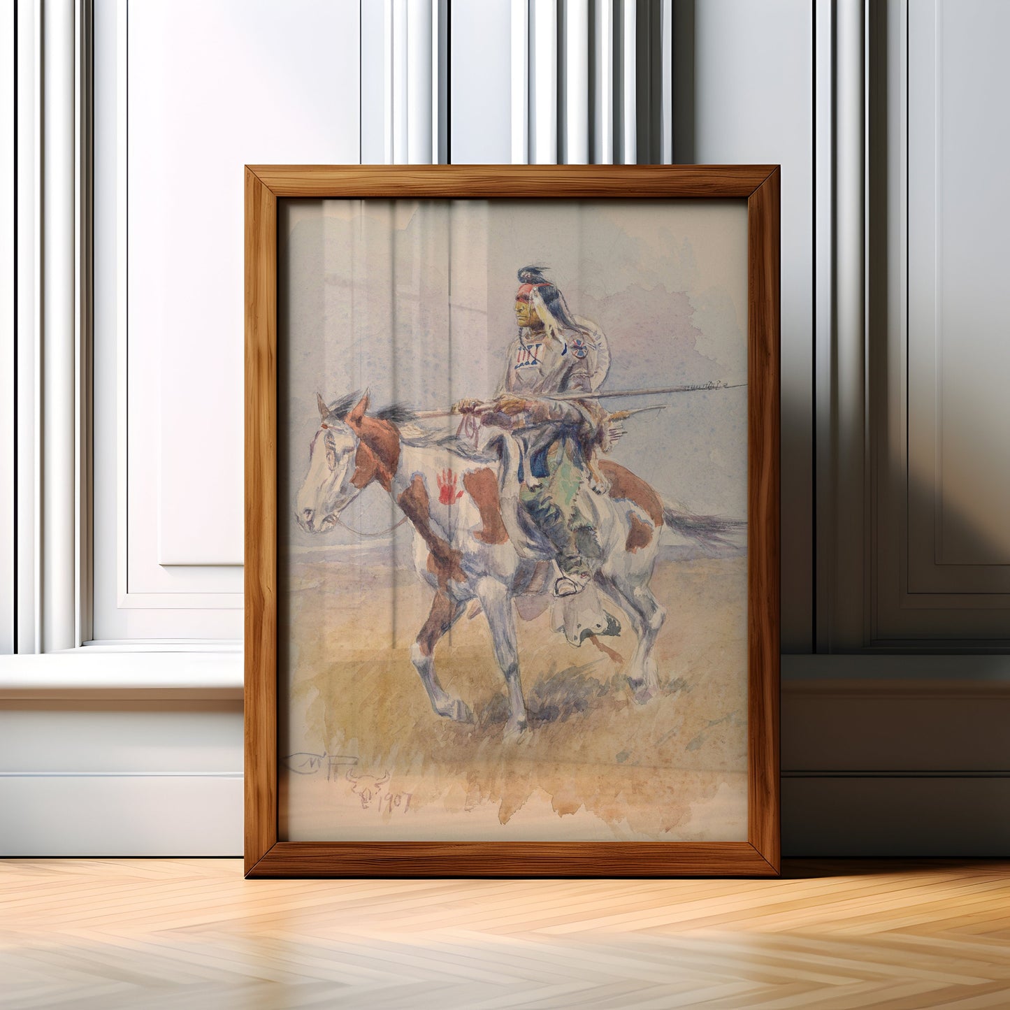Charles Marion Russell - Indian on Horseback, antique watercolour painting, vintage, Printable art instant download, SKU  188CMR