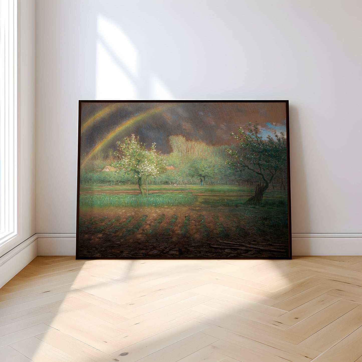 Rustic landscape , Jean-François Millet - Rainbow , Pastel antique painting , vintage Printable art instant download , SKU 209JFM