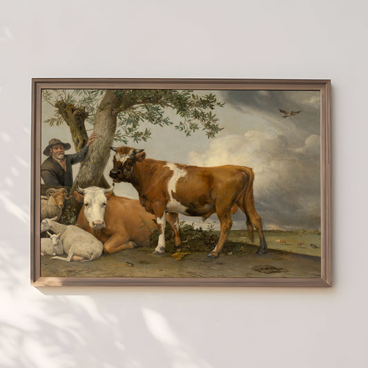 Dutch Rustic landscape, Young Bull - Paulus Potter, original antique painting, oil, vintage, Printable art, instant download,  SKU  258PP