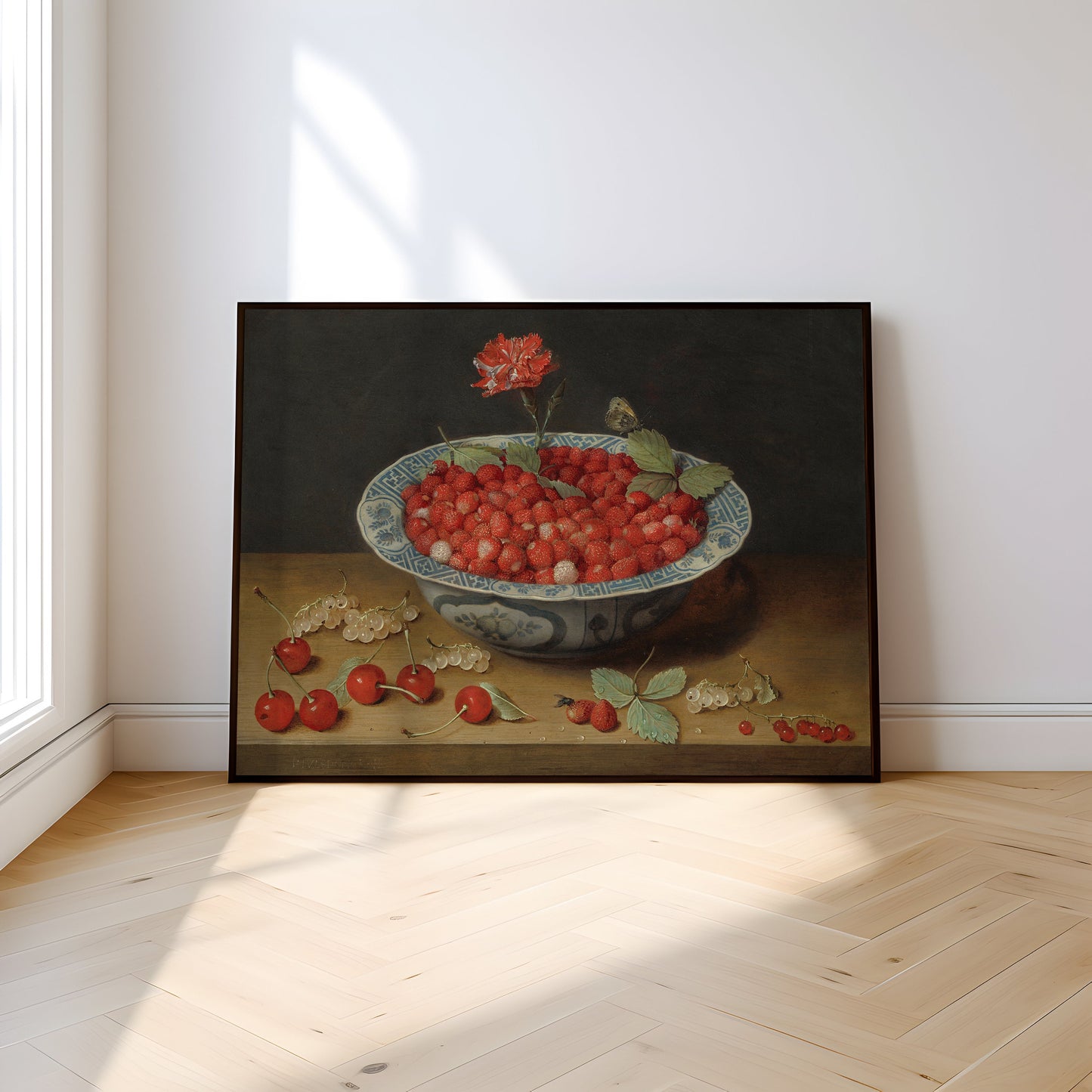 Still-life, Strawberries and Carnation - Jacob van Hulsdonck, original antique painting, vintage Printable art instant download, SKU  210JvH