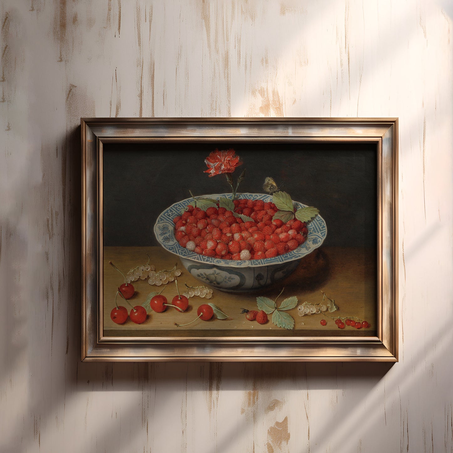 Still-life, Strawberries and Carnation - Jacob van Hulsdonck, original antique painting, vintage Printable art instant download, SKU  210JvH
