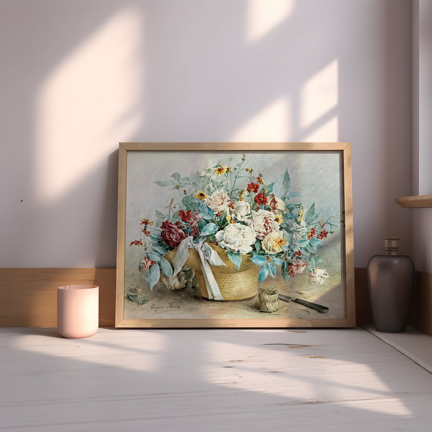 Still-life Flowers - Eugenie Faux-Froidure, original antique painting, watercolour vintage, Printable art instant download, SKU  214EJFF
