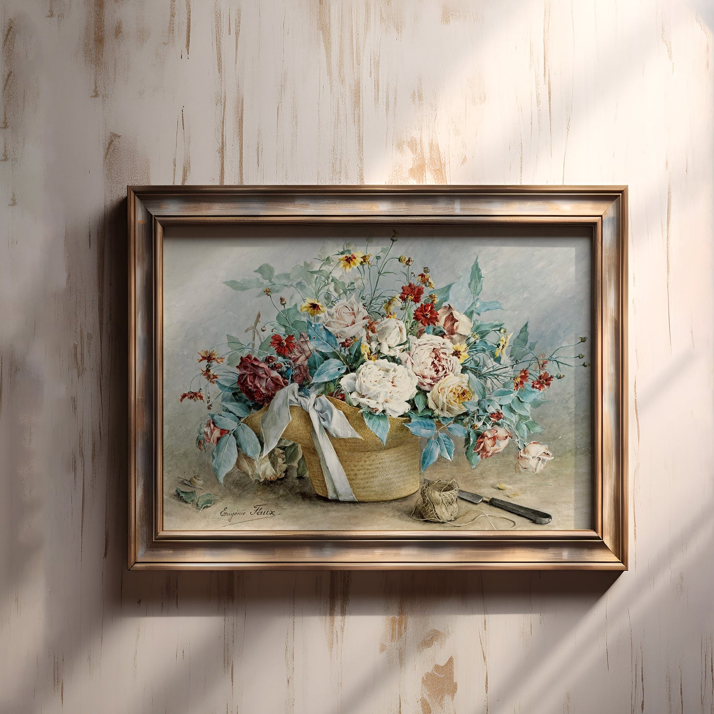 Still-life Flowers - Eugenie Faux-Froidure, original antique painting, watercolour vintage, Printable art instant download, SKU  214EJFF