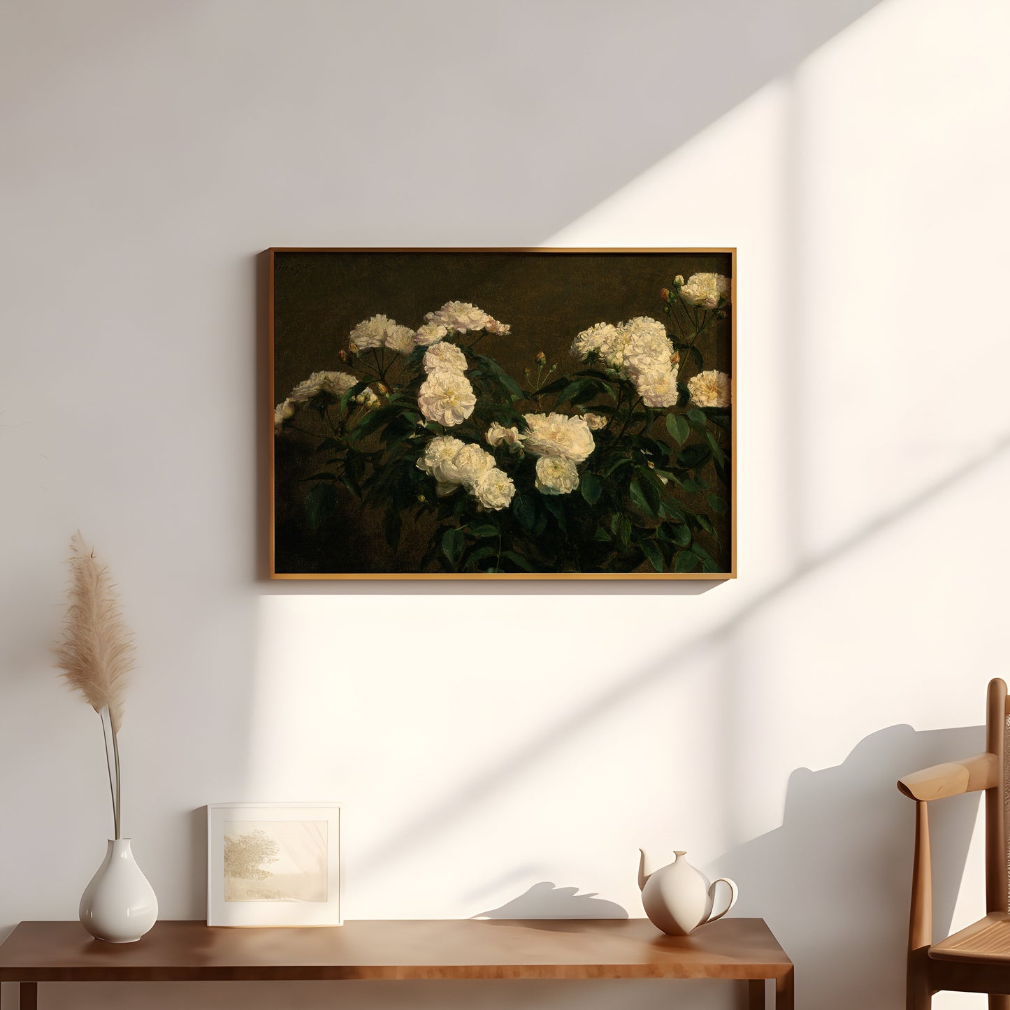 Flowers, Henri Fantin-Latour - Still Life of White Roses, original antique painting, oil vintage, Printable art instant download, SKU 220HFL